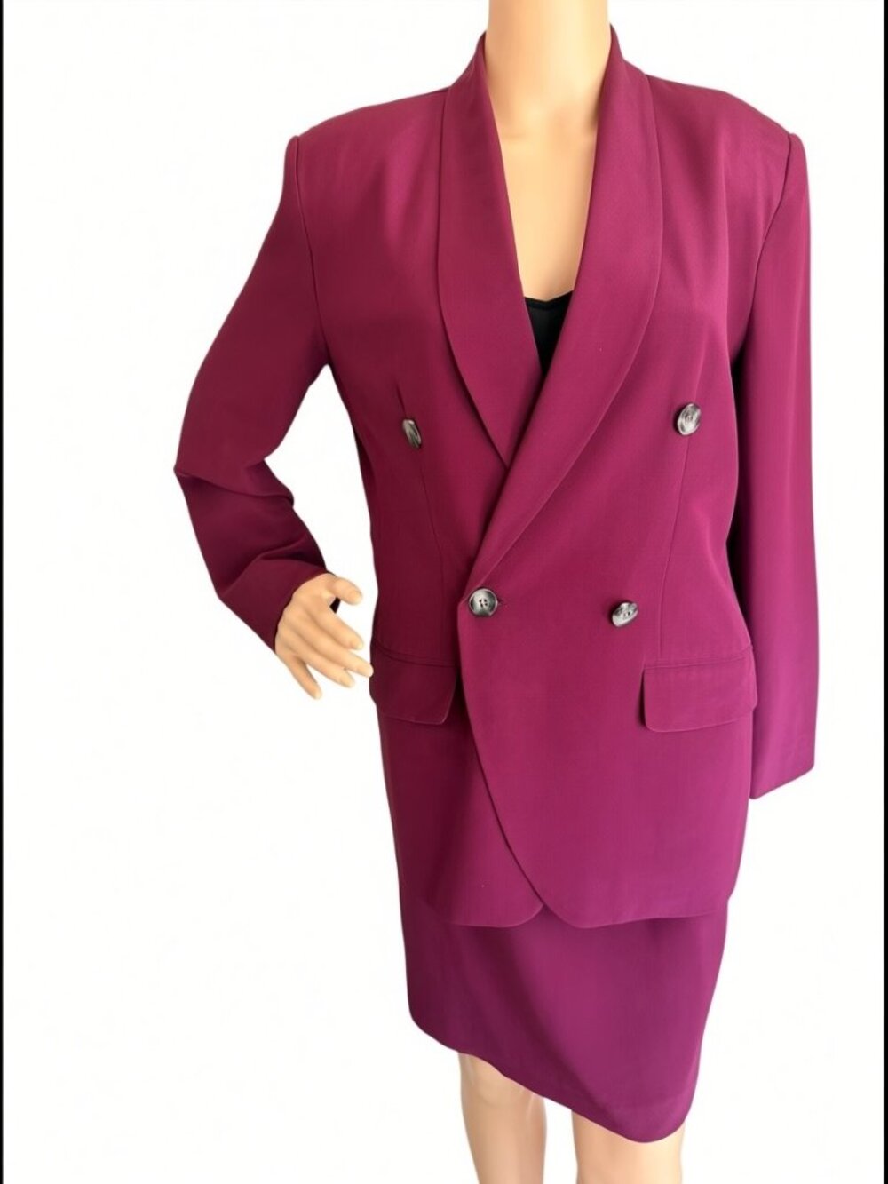 Vintage Hugo Buscati Milano 100% Silk Plum Skirt Suit Size 8 Petite